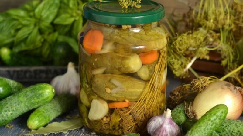 Delicious sweet, crispy pickled cucumbers: a winter recipe for liter jars