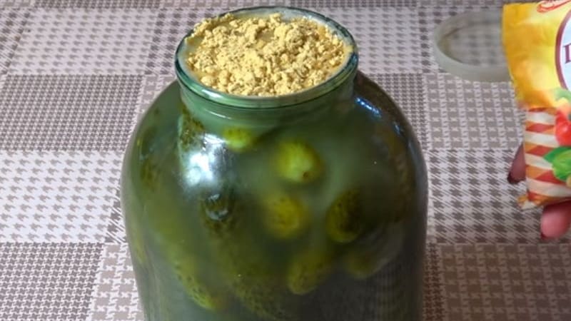 A receita mais deliciosa para o inverno: pepino em conserva com mostarda em uma jarra