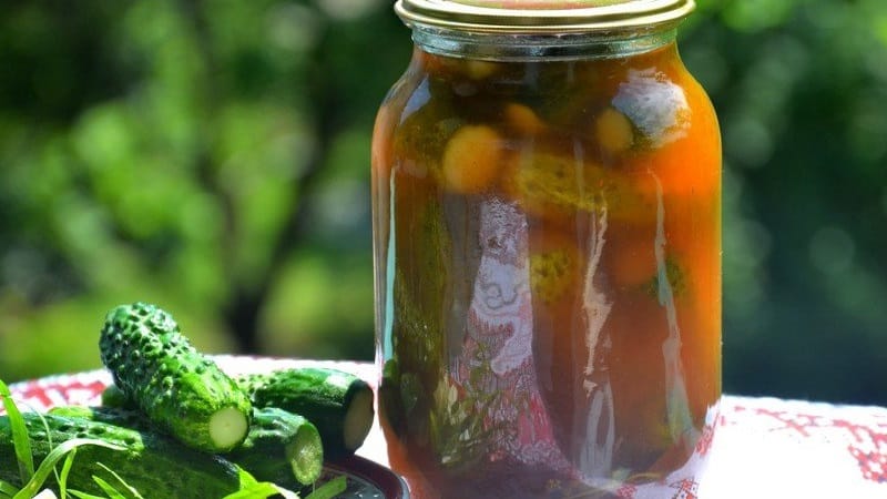 Awesome recipes for winter cucumbers with chili ketchup in liter jars