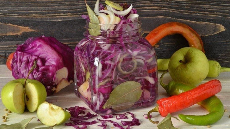 Recipes for pickled red cabbage with various ingredients